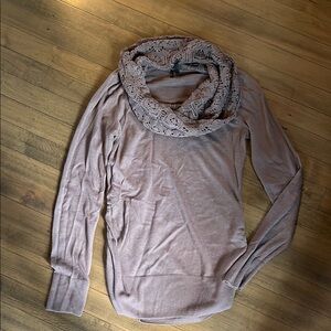 Brown Cowl Neck Sweater with Ribbed Detailing